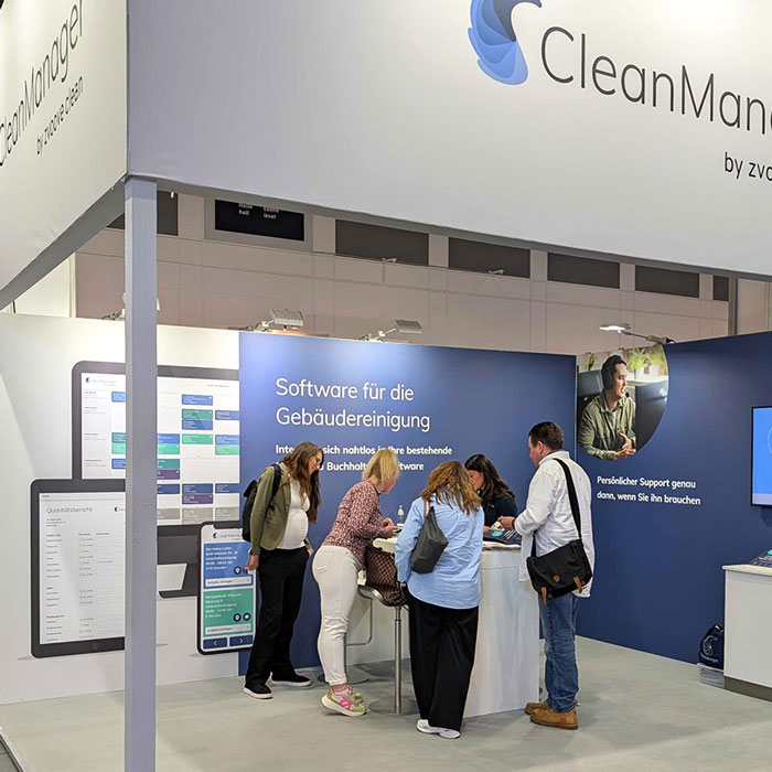 CleanManager presenting cleaning management software at an international trade fair for the cleaning industry in Europe